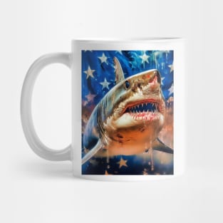 American Flag Patriotism and Freedom Great White Shark Mug